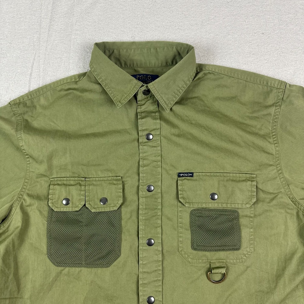 Polo Ralph Lauren Mens Twill Utility Shirt M Green Classic Fit snap long sleeve - Picture 2 of 16